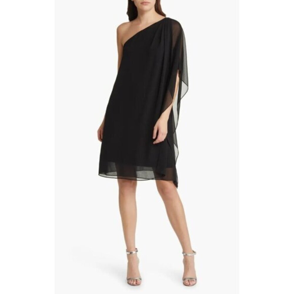 Kobi Halperin Sabrina Black Chiffon One Shoulder Cocktail Dress SZ S NWT $398